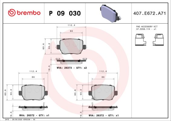 A.B.S. P 09 030 BREMBO Bremsbelagsatz, Scheibenbremse
